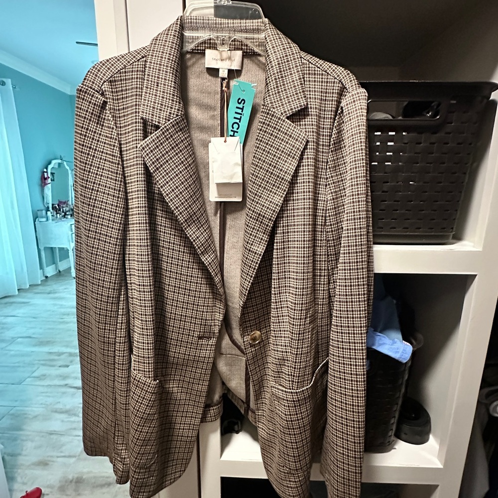 Skies Are Blue Brown and Black Blazer Classic Plaid Design